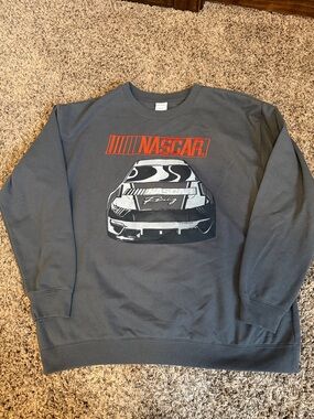 Nascar Charcoal Crewneck Sweatshirt with Red Logo and White Car Graphic